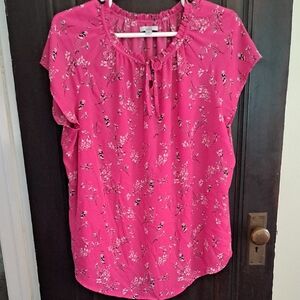 Croft & Barrow Pink Tie Front Blouse Relaxed Fit